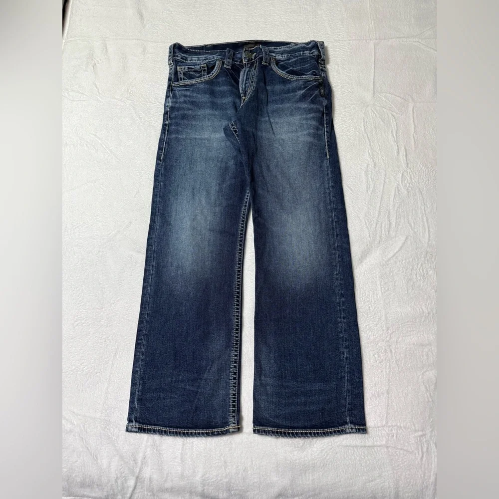 Silver Jeans Zac Mens 33x29 Relaxed Fit Straight Leg Mid‎ Rise Medium Wash